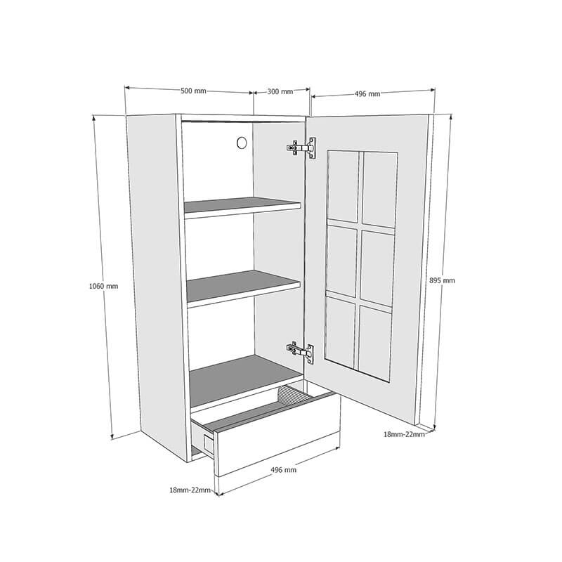 500mm 6 Panel Georgian Worktop Dresser with 1 x Drawer Unit to suit 25-40mm Worktops (Low) Dimensions