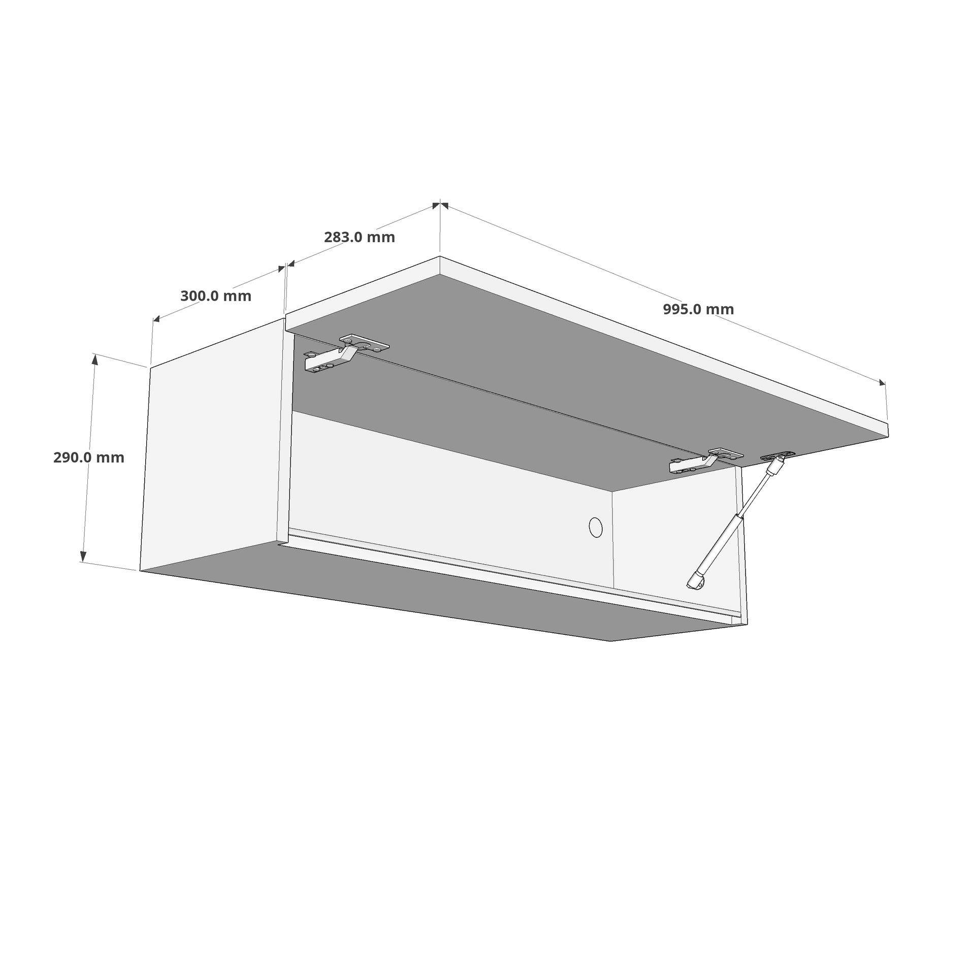 1000mm True Handleless Bridging Unit - 290mm High Dimension