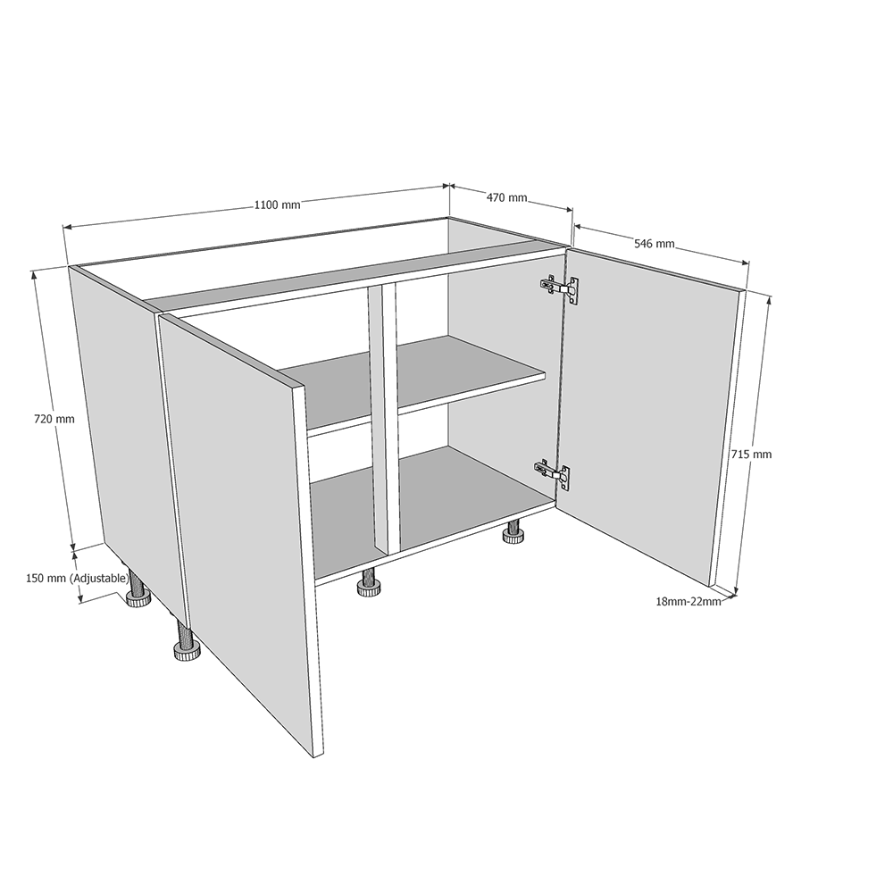 1100mm Highline Base Unit (470mm Deep) Dimensions