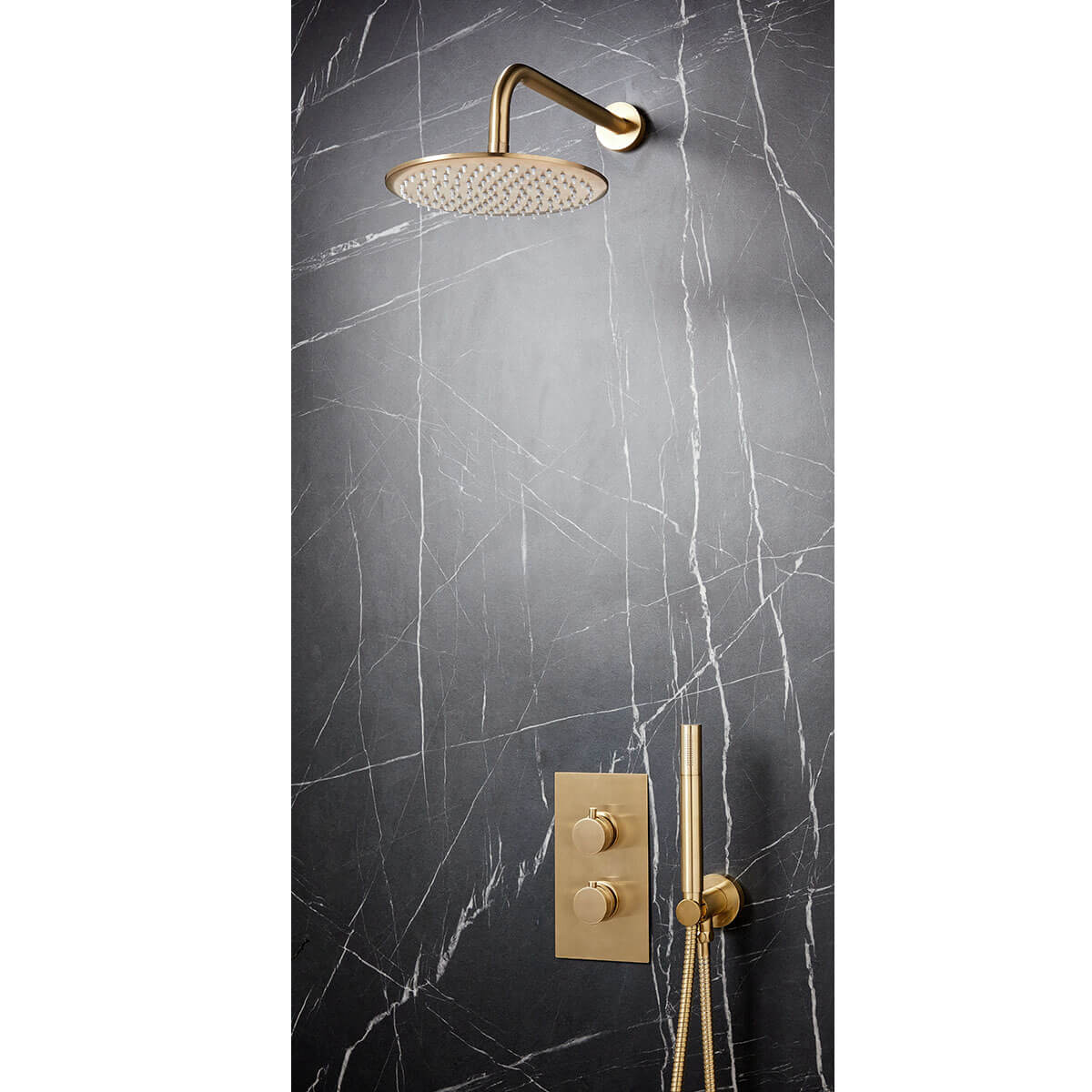 Core Round Handle Shower arm Drench head Handset & mounting bracket - Brushed Brass NU-030_2