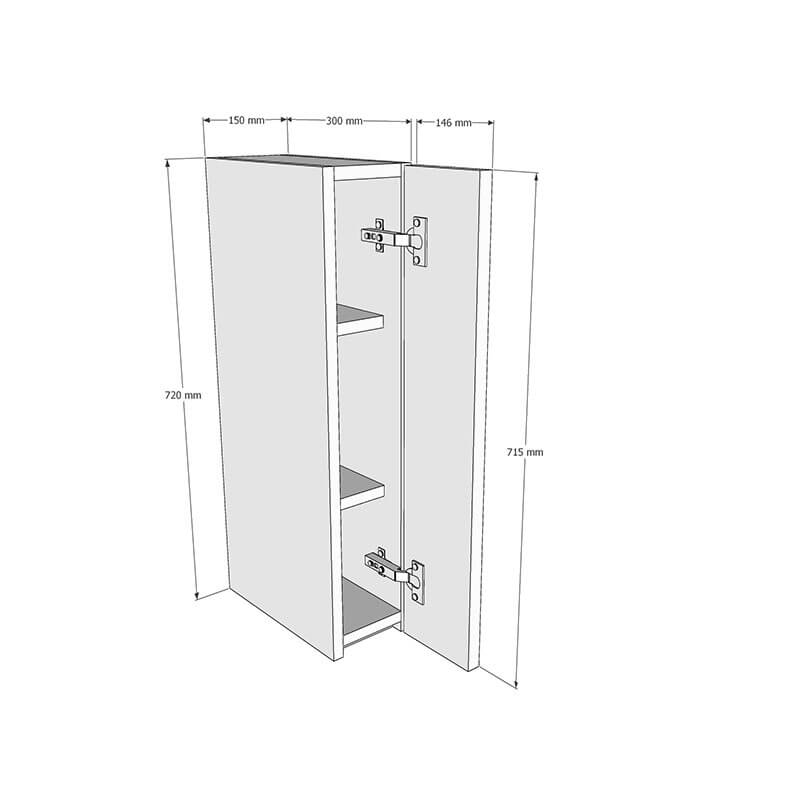 150mm True Handleless Wall Unit (Medium) Dimension