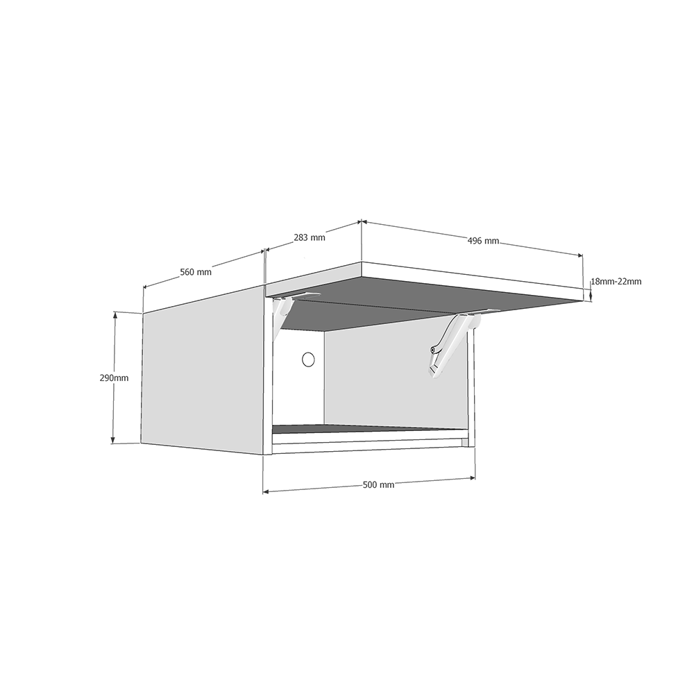 500mm True Handleless Bridging Unit (290mm Height) (560mm Deep) Dimension