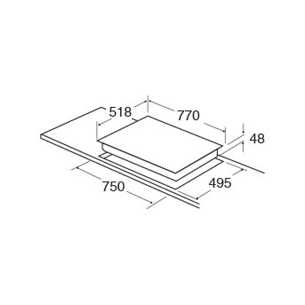 CDA HC7621FR 77cm 5 Zone Ceramic Hob, Frameless, Black Glass Dimensions