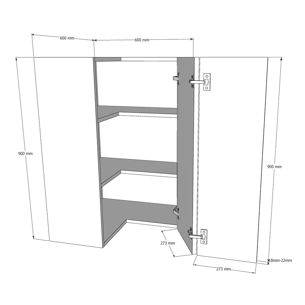 600 x 600mm L-Shape Corner Wall Unit (High) Dimensions