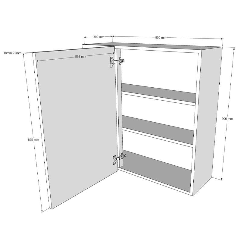 900mm Standard Corner Wall Unit With Adjustable Corner Post - 600mm Door (Left Blank) (High) Dimensions