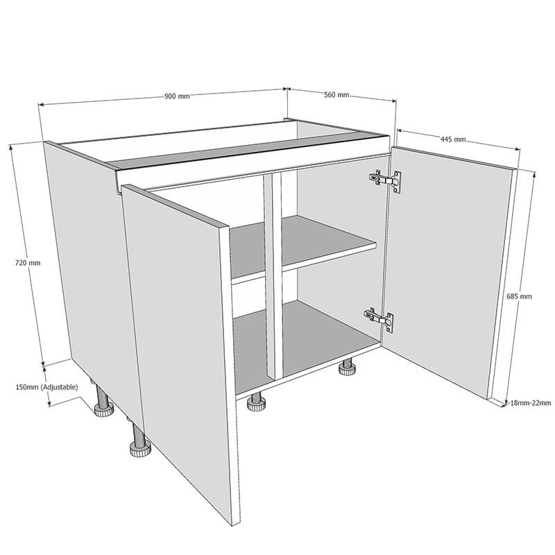 900mm True Handleless Highline Base Unit Dimensions