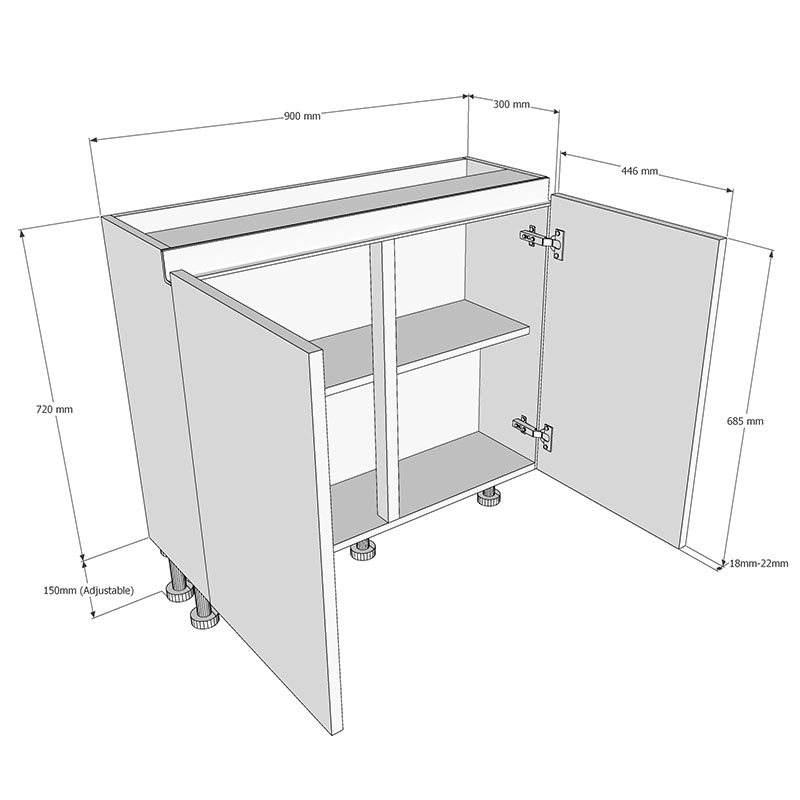 900mm True Handleless Highline Base Unit (300mm Deep) Dimension