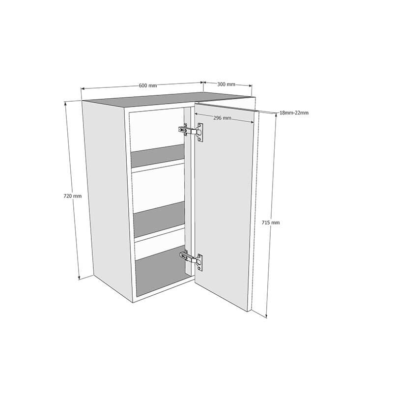 600mm Standard Corner Wall Unit With Adjustable Corner Post - 300mm LH Door (Medium) Dimensions