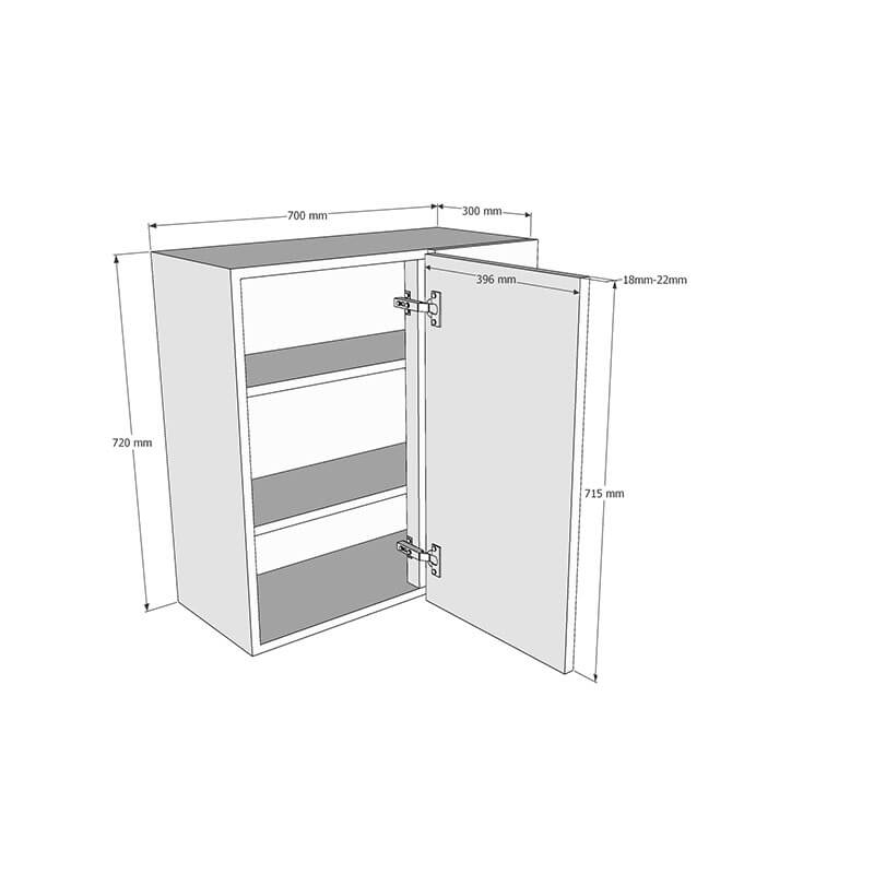700mm Standard Corner Wall Unit With Adjustable Corner Post - 400mm Door (Right Blank) (Medium) Dimensions