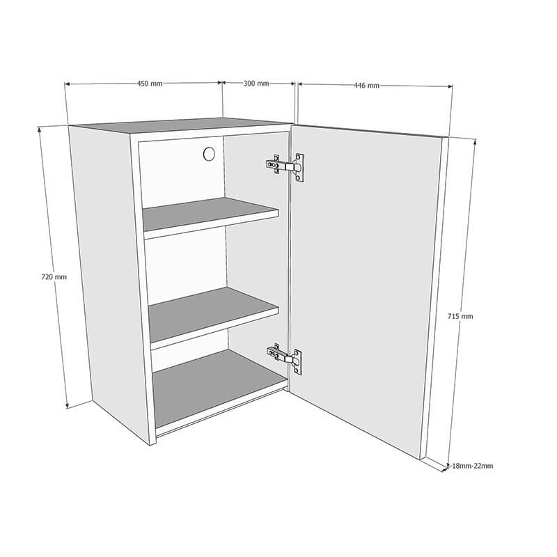 450mm True Handleless Wall Unit (Medium) Dimensions