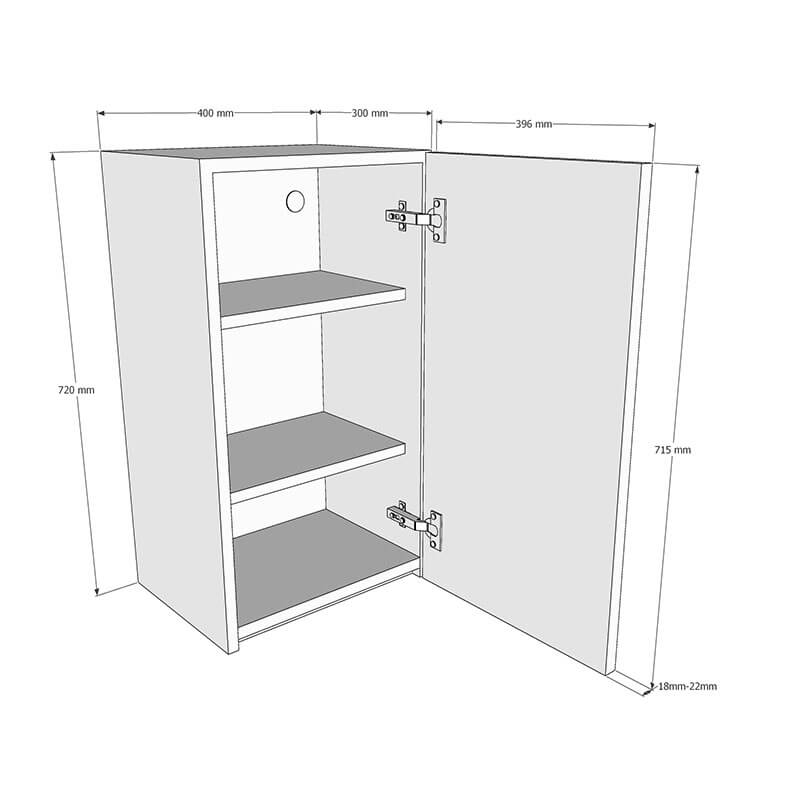 400mm True Handleless Wall Unit (Medium) Dimensions