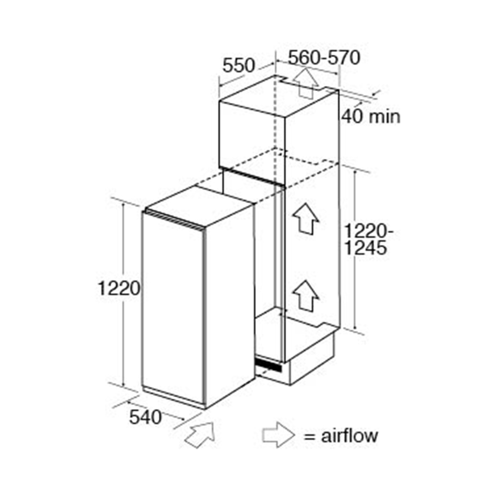 CDA FW582 Integrated/In-Column Freezer to suit 1245mm High Door, Reversible (2022) Dimensions