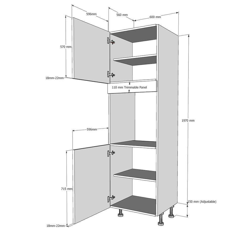 600mm True Handleless Tall Single Oven Housing - LH Hinge (Medium) Dimensions