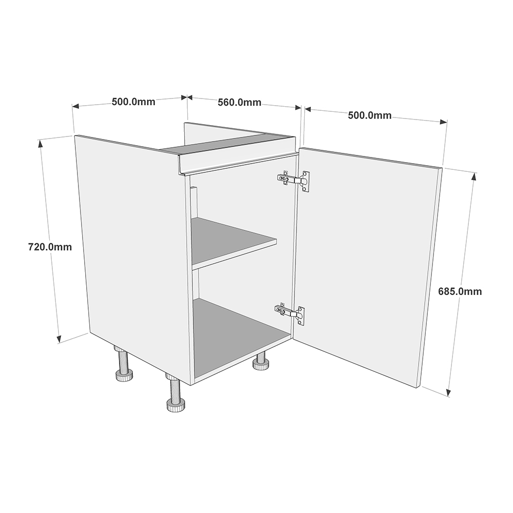 500mm True Handleless Highline Sink Base Unit Dimensions