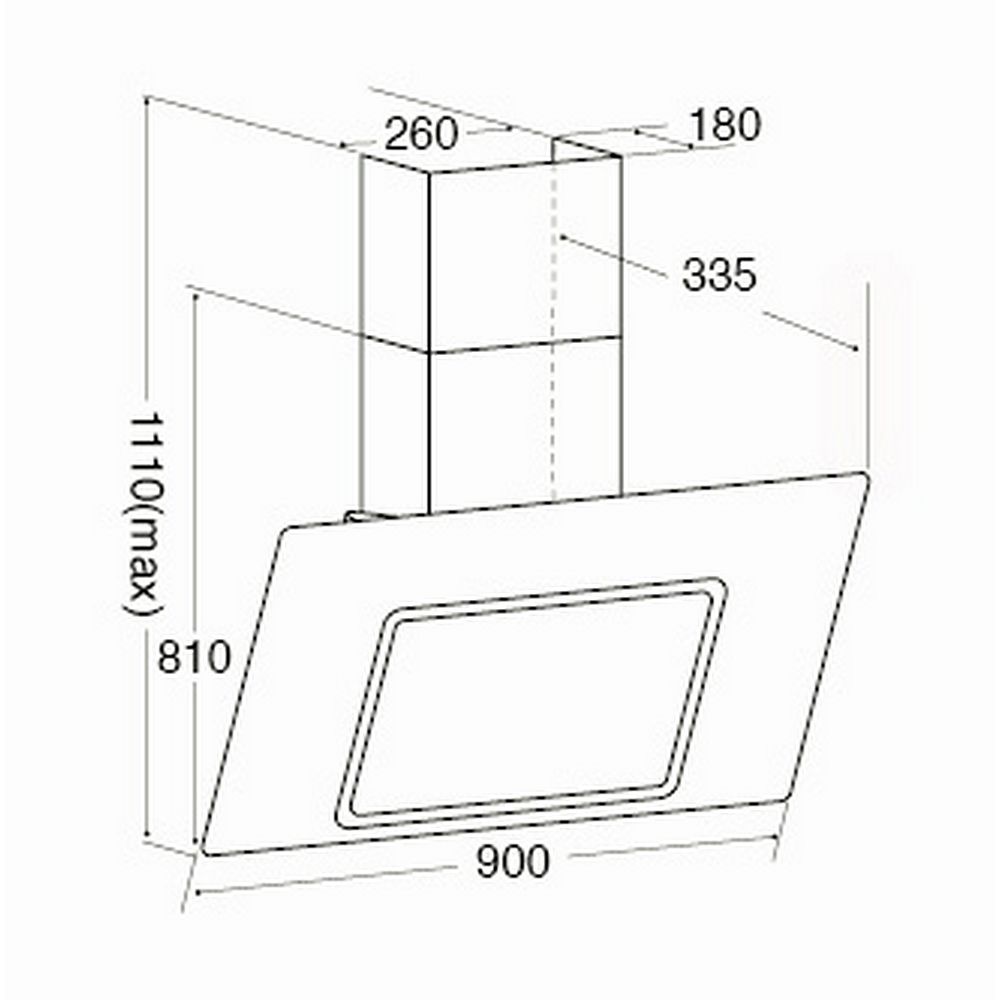 CDA EVA90BL 90cm Angled Extractor, Black, 3 Speed, Timer Function Dimensions