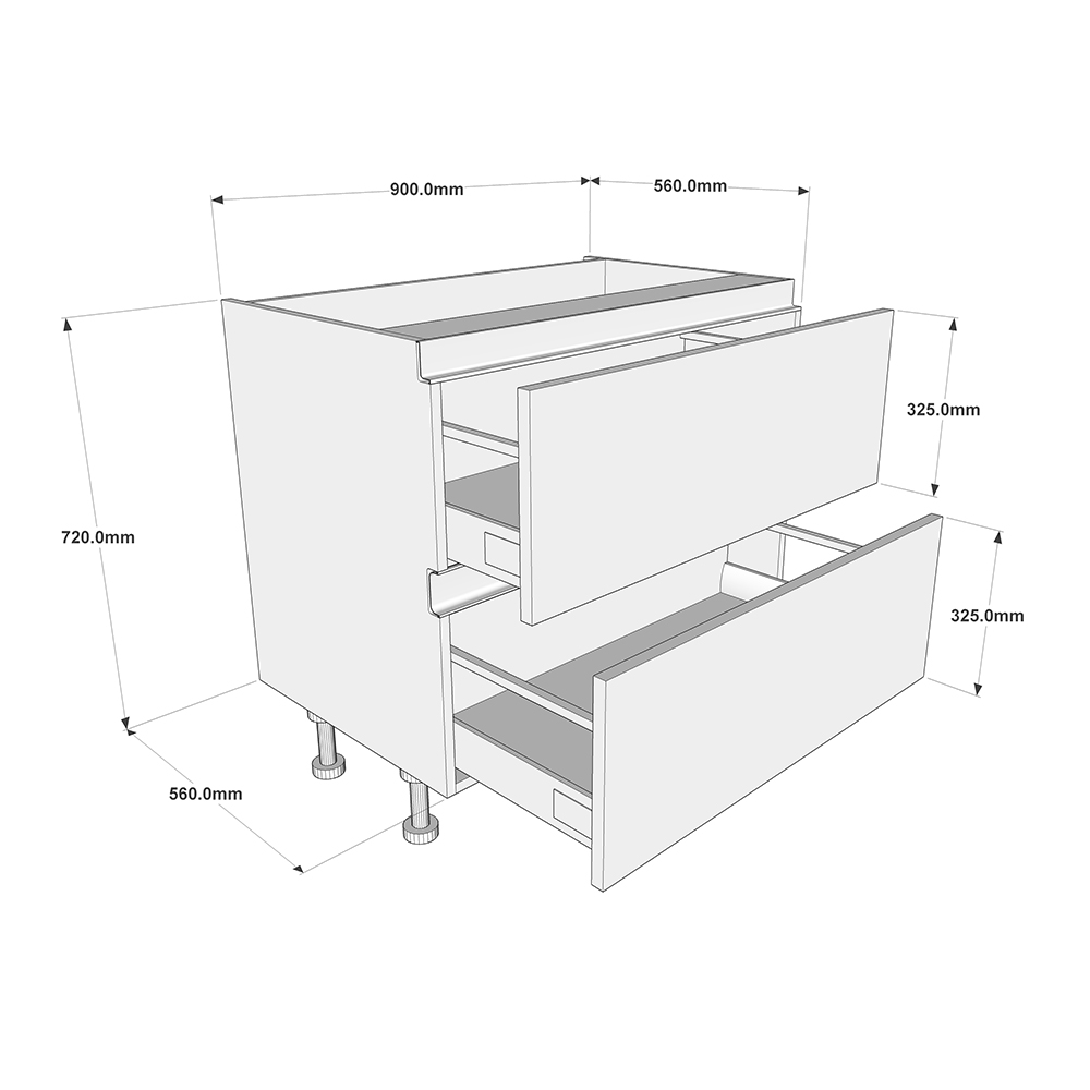 900mm True Handleless 2 Drawer Base Unit Dimensions