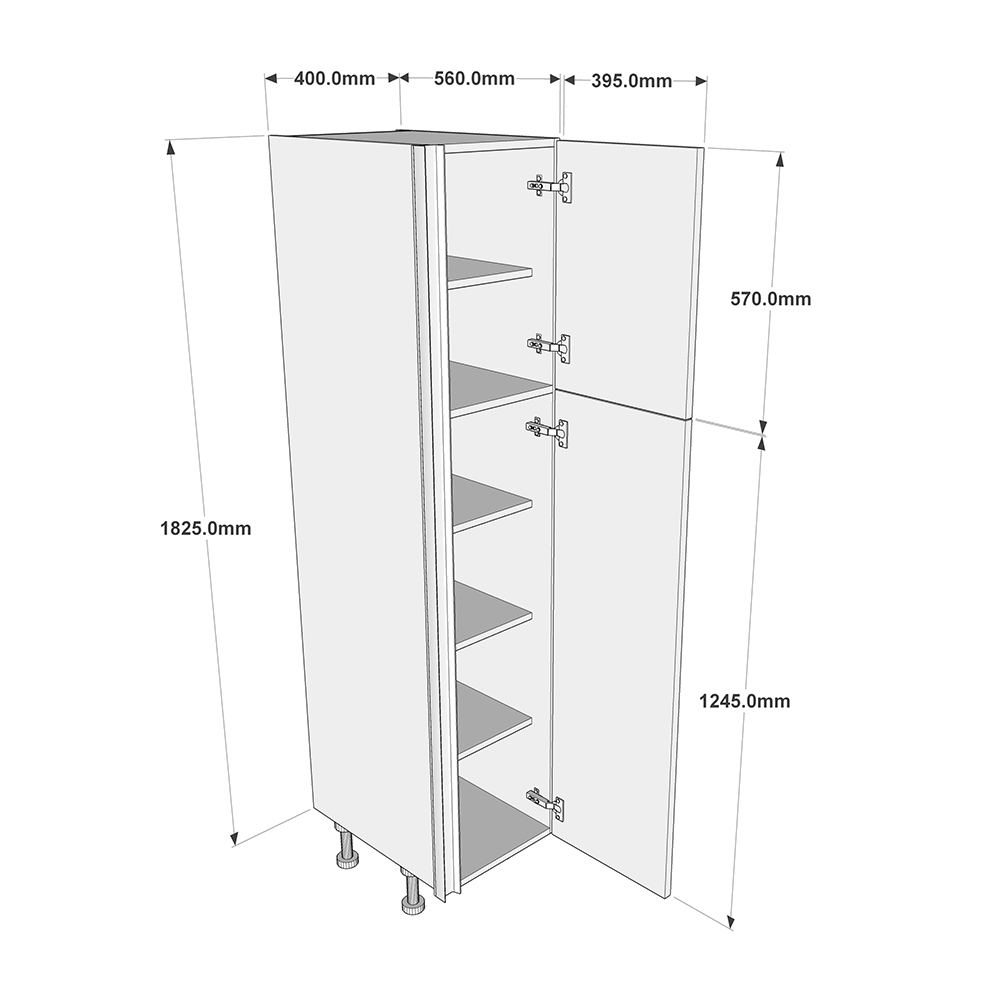 400mm True Handleless Larder Unit - RH Hinge (Low) Dimensions