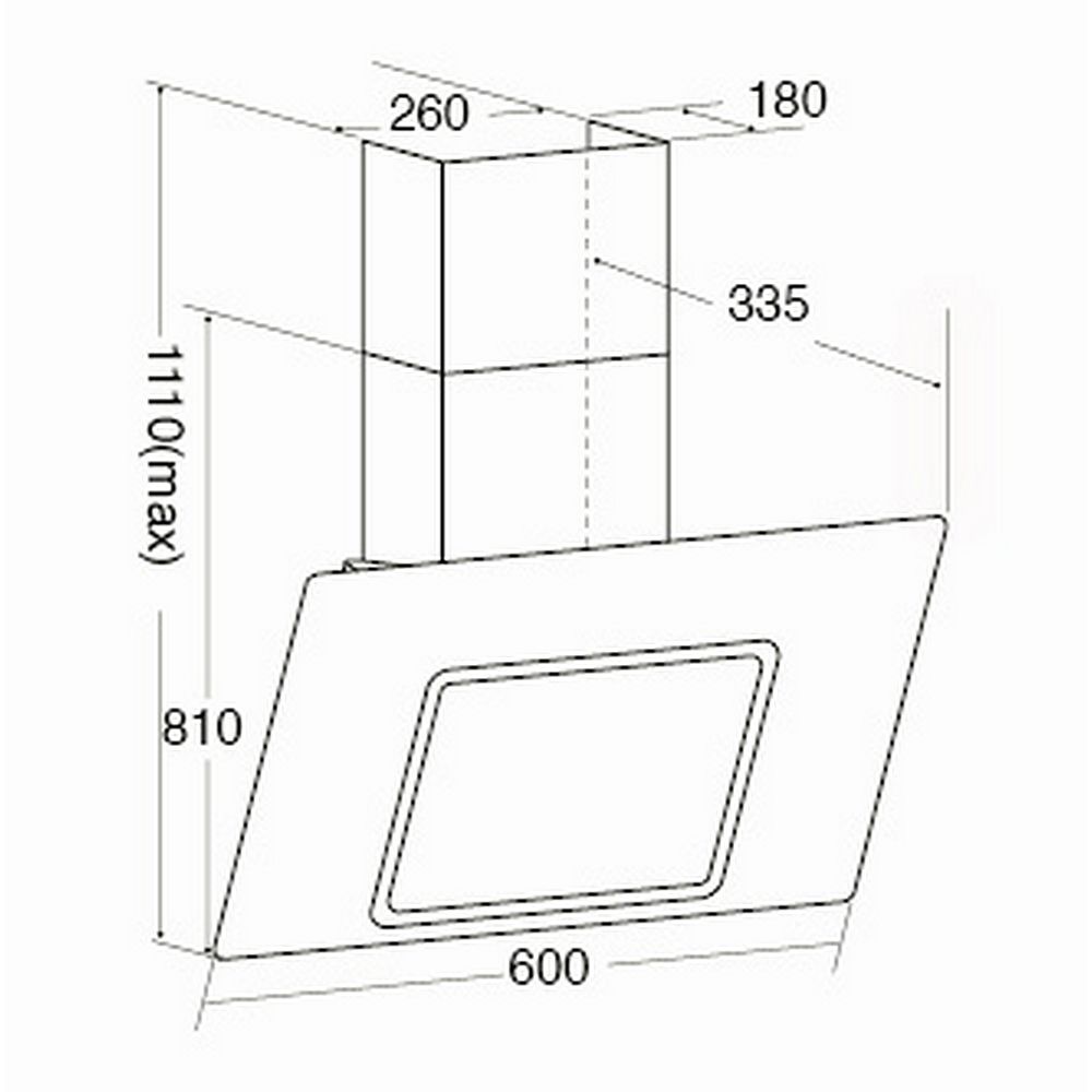 CDA EVA60BL 60cm Angled Extractor, Black, 3 Speed, Timer Function Dimensions