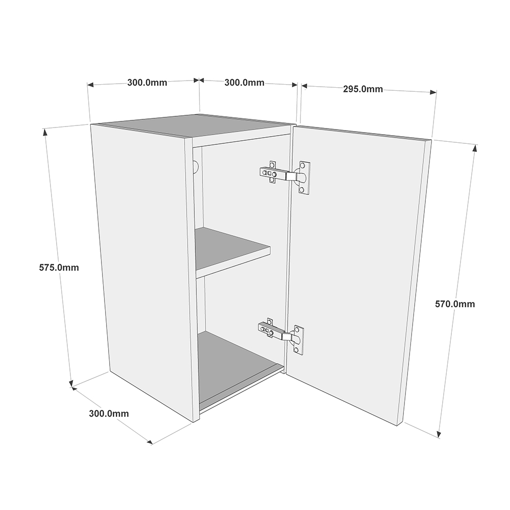300mm True Handleless Wall Unit (Low) Dimensions
