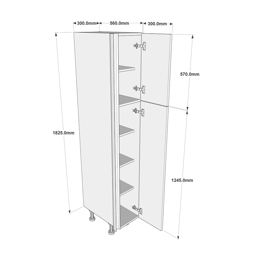 300mm True Handleless Larder Unit - RH Hinge (Low) Dimensions