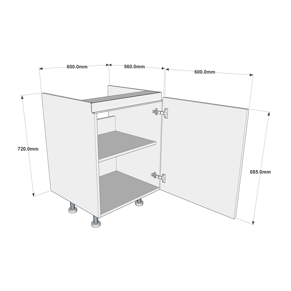 600mm True Handleless Highline Sink Base Unit Dimensions