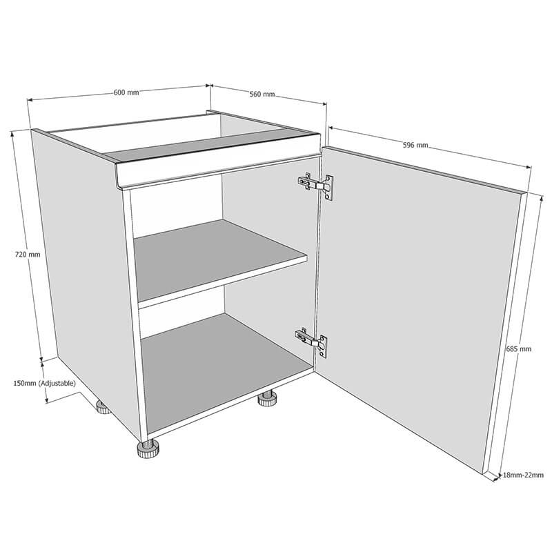 600mm True Handleless Highline Base Unit Dimensions