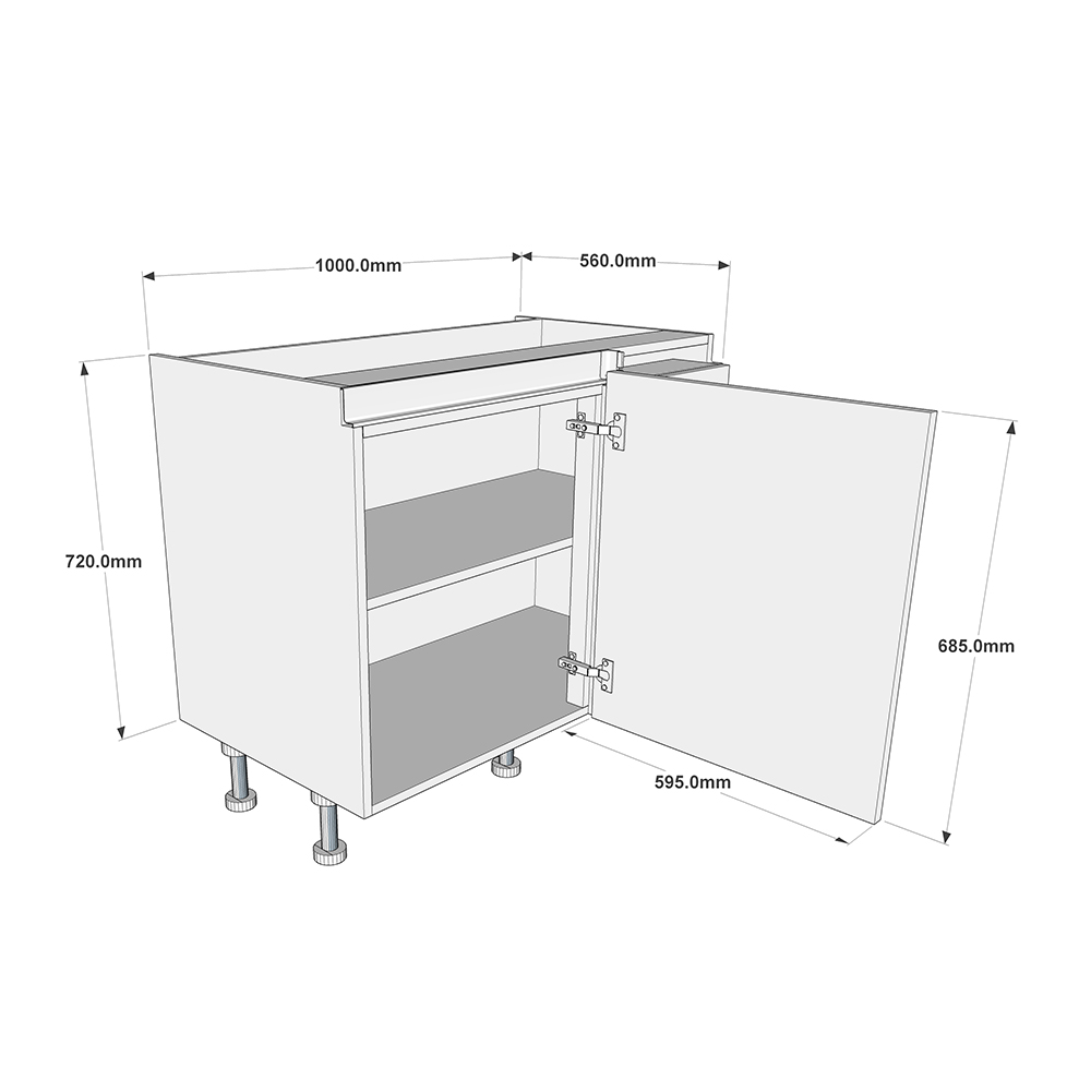 1000mm True Handleless Highline Corner Base Unit LH Door - 600mm Door Dimensions