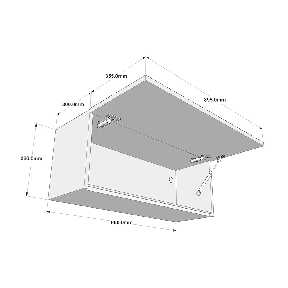 900mm True Handleless Bridging Unit - 360mm High Dimensions