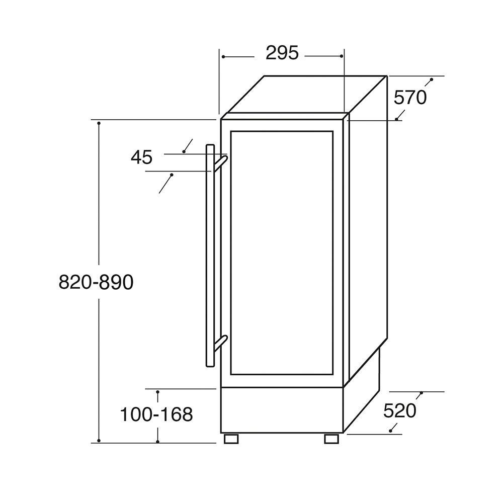 CDA FWC304SS 300mm Under Counter Wine Cooler, Stainless Steel, 20 Bottle Dimensions