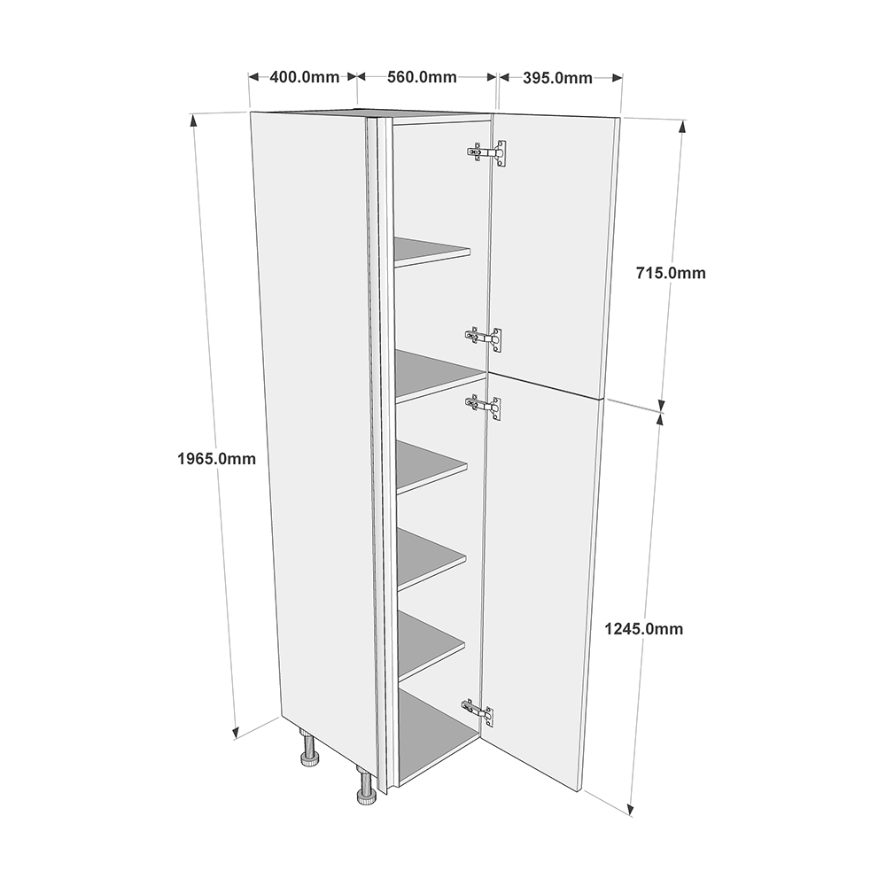 400mm True Handleless Larder Unit - 720mm Top Door - RH Hinge (Medium) Dimensions