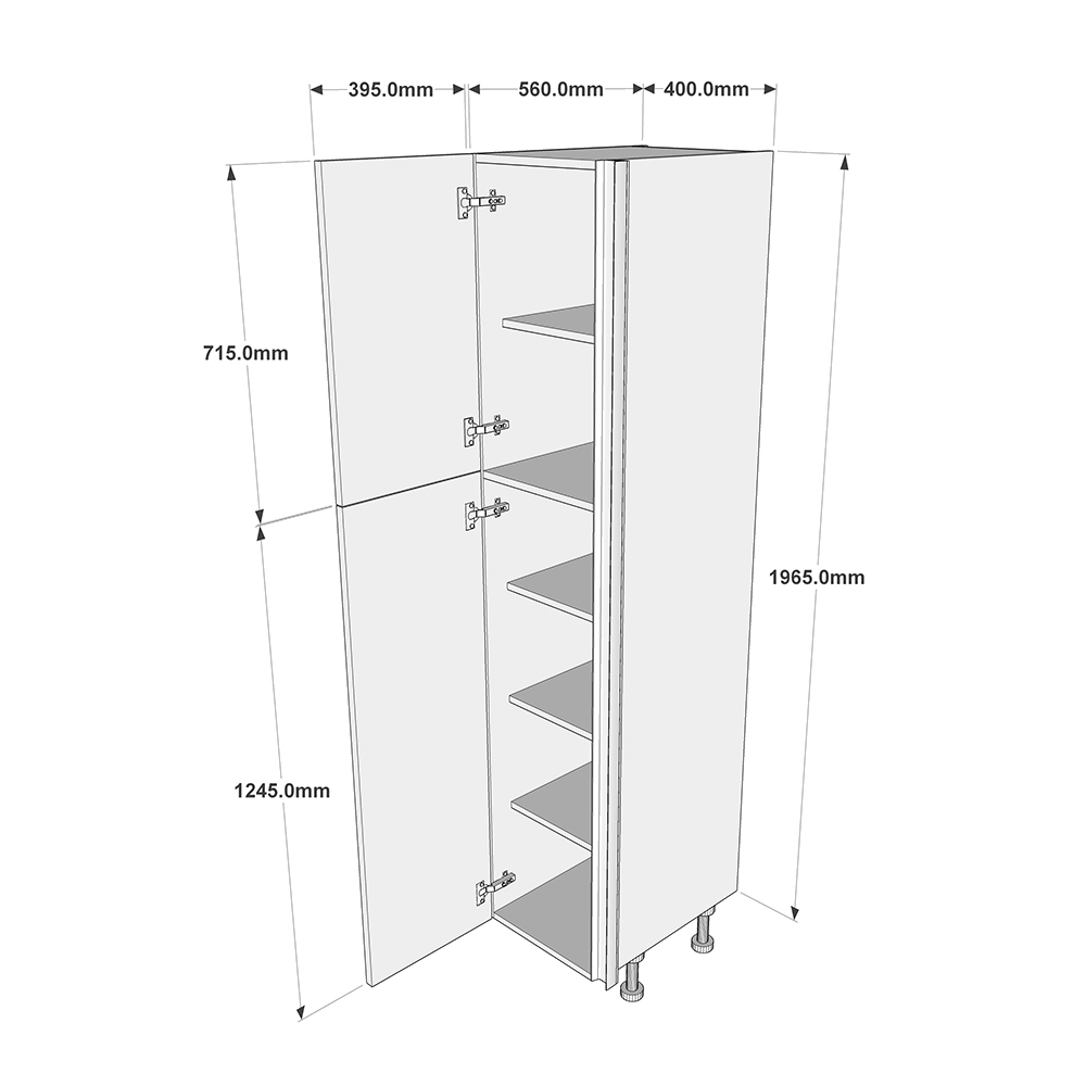 400mm True Handleless Larder Unit - 720mm Top Door - LH Hinge (Medium) Dimensions