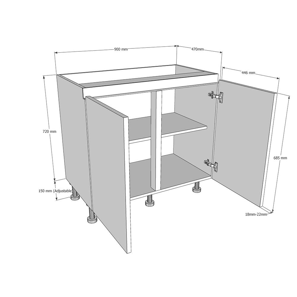 900mm True Handleless Highline Base Unit (470mm Deep) Dimensions