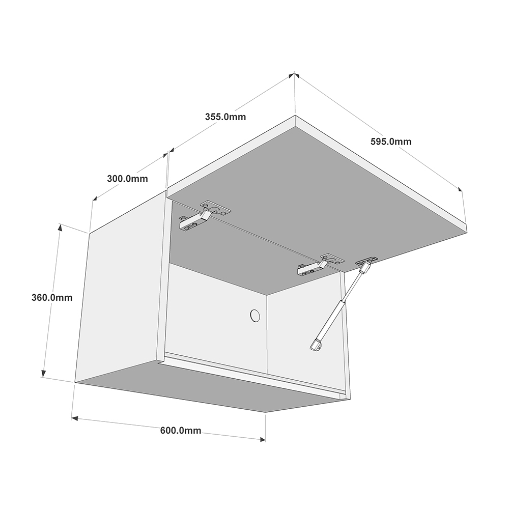 600mm True Handleless Bridging Unit - 360mm High Dimensions
