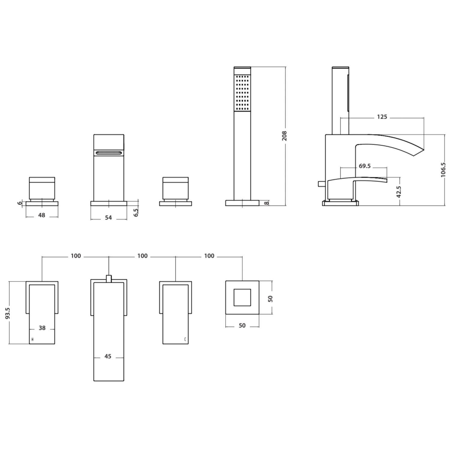 Descent 4 Hole Deck Mounted Bath Shower Mixer with Diverter TAP254_2