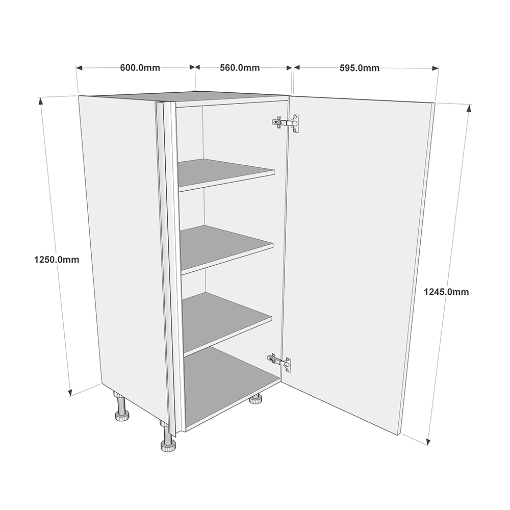 600mm True Handleless Midi Larder - Full Height Door - RH Hinge Dimensions