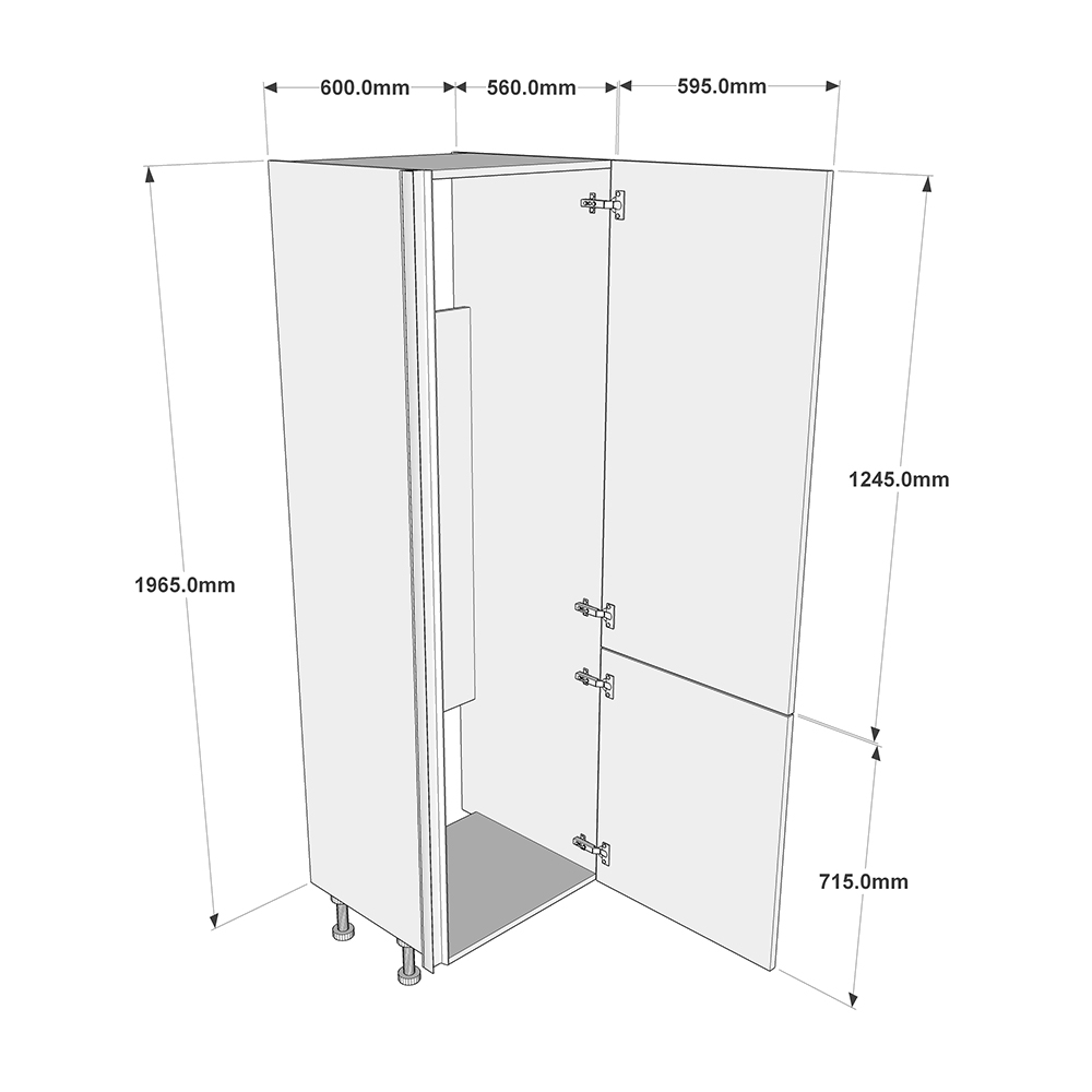 600mm True Handleless 70/30 Fridge Freezer Housing - RH Hinge (Medium) Dimensions