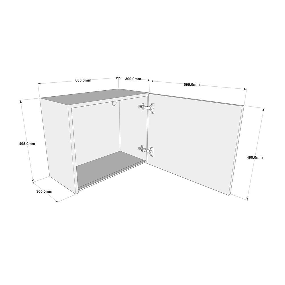 600mm True Handleless Top Box Unit - 495mm High Dimensions