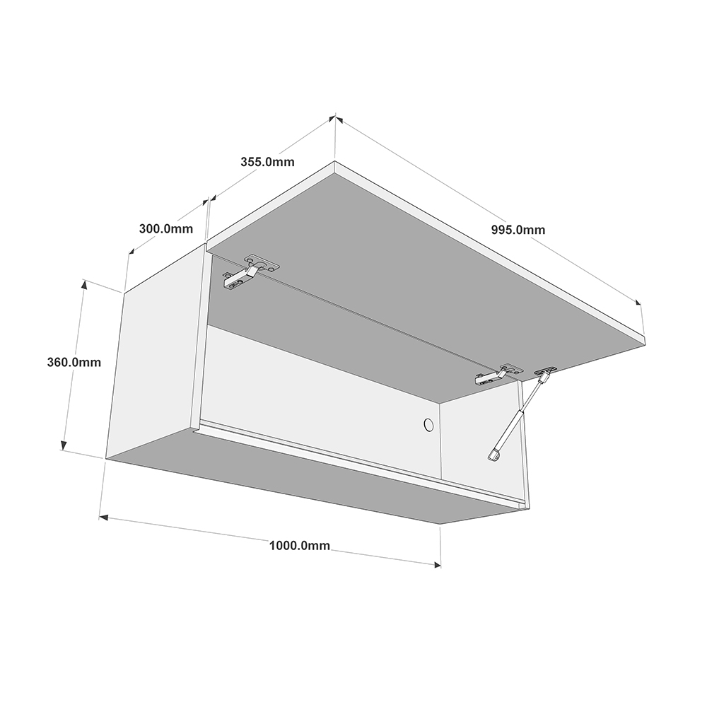 1000mm True Handleless Bridging Unit - 360mm High Dimesions