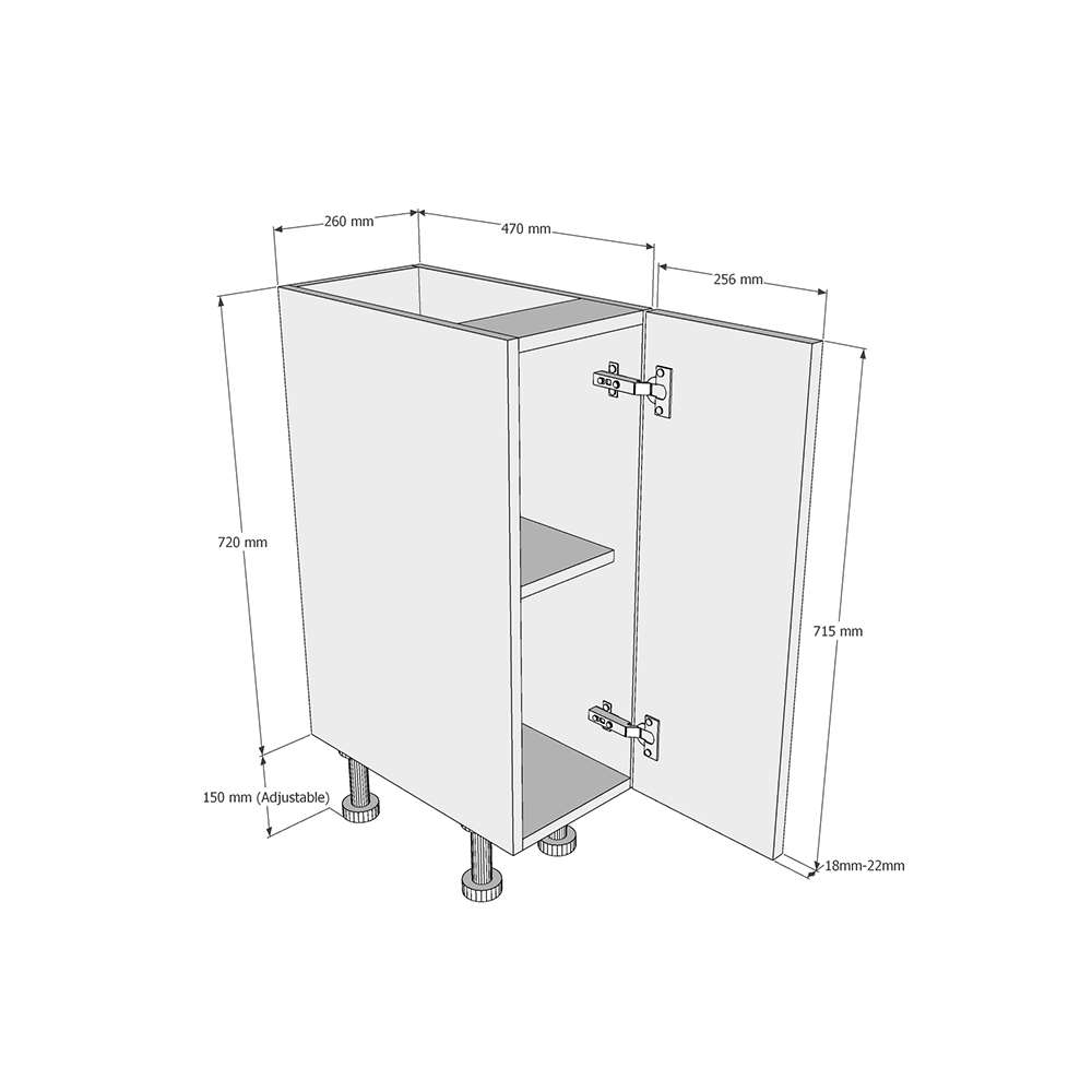 260mm Highline Base Unit (470mm Deep) Dimensions