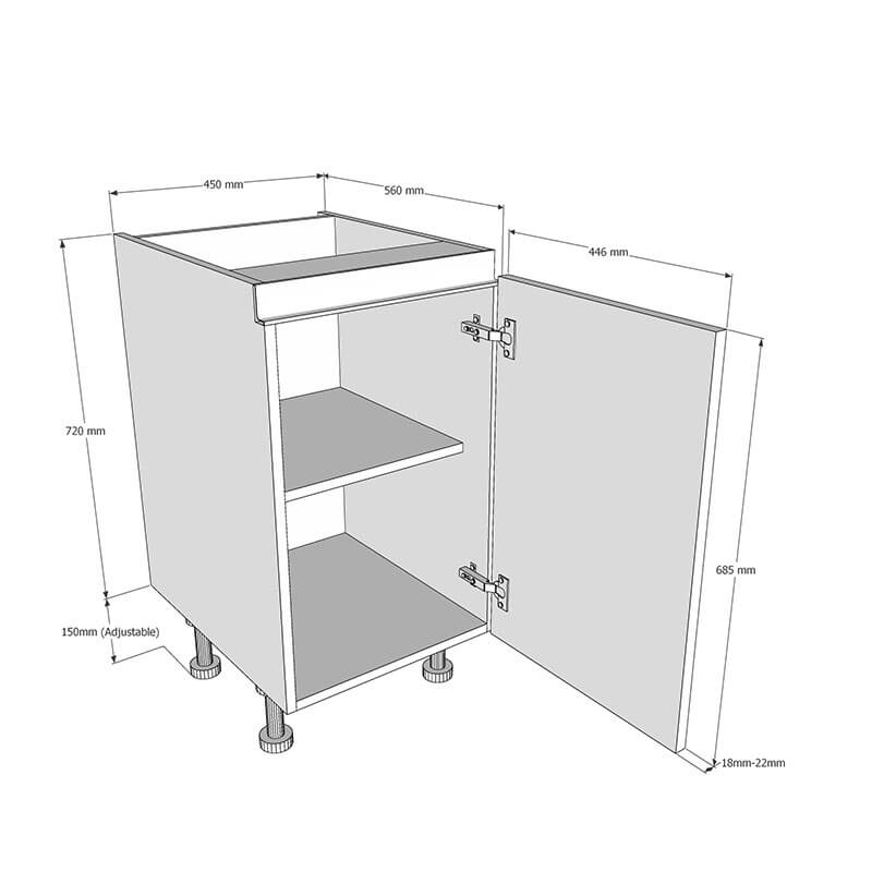 450mm True Handleless Highline Base Unit Dimensions
