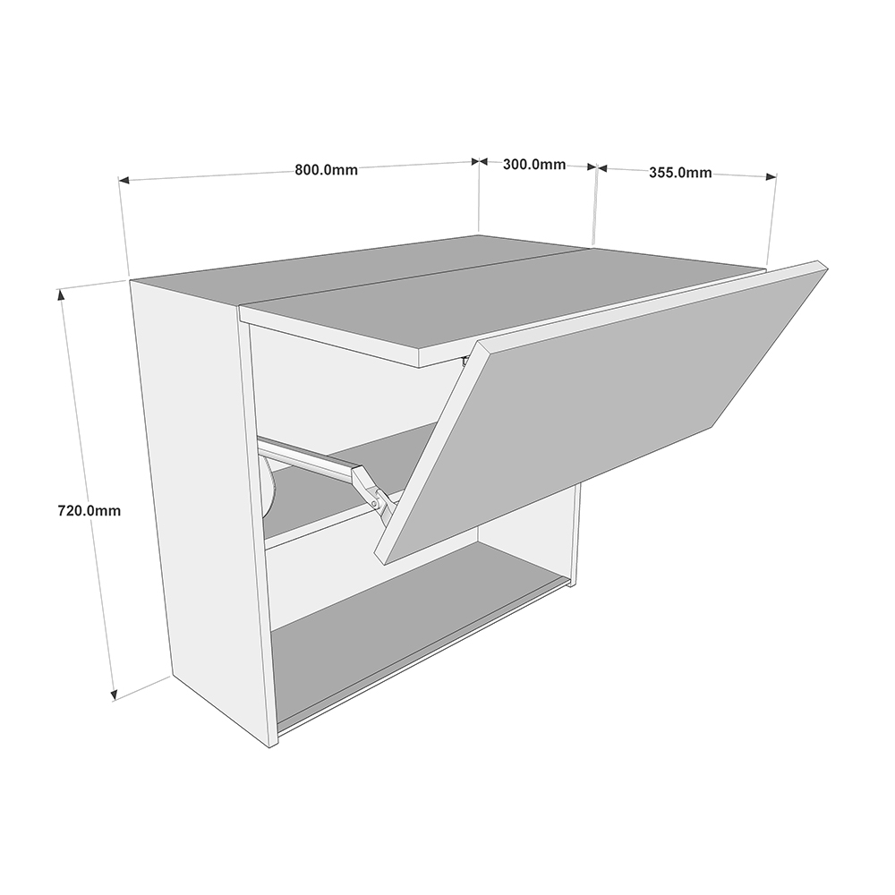 800mm True Handleless Vertical Bi-Fold Wall Unit (Medium) Dimensions