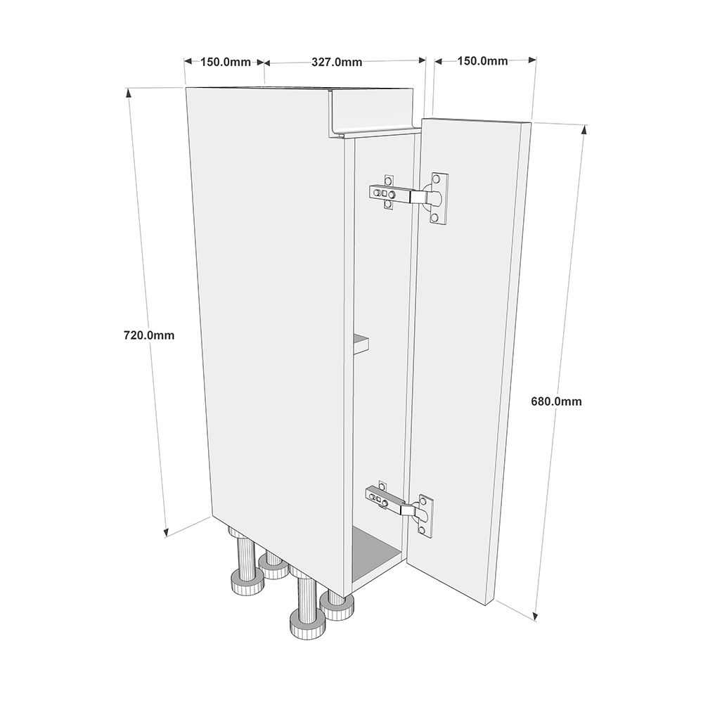 150mm True Handleless Highline Base Unit (300mm Deep) Dimensions
