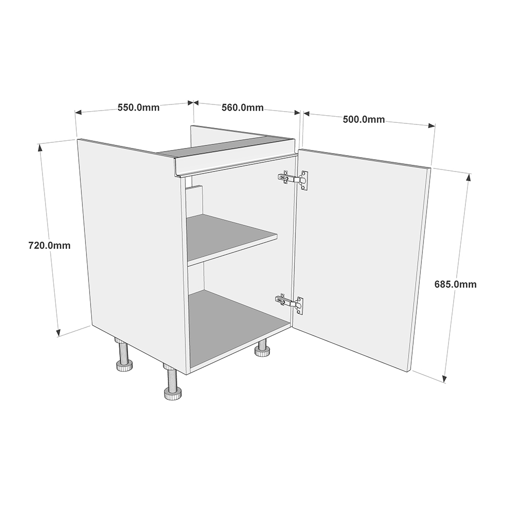 550mm True Handleless Highline Sink Base Unit Dimensions