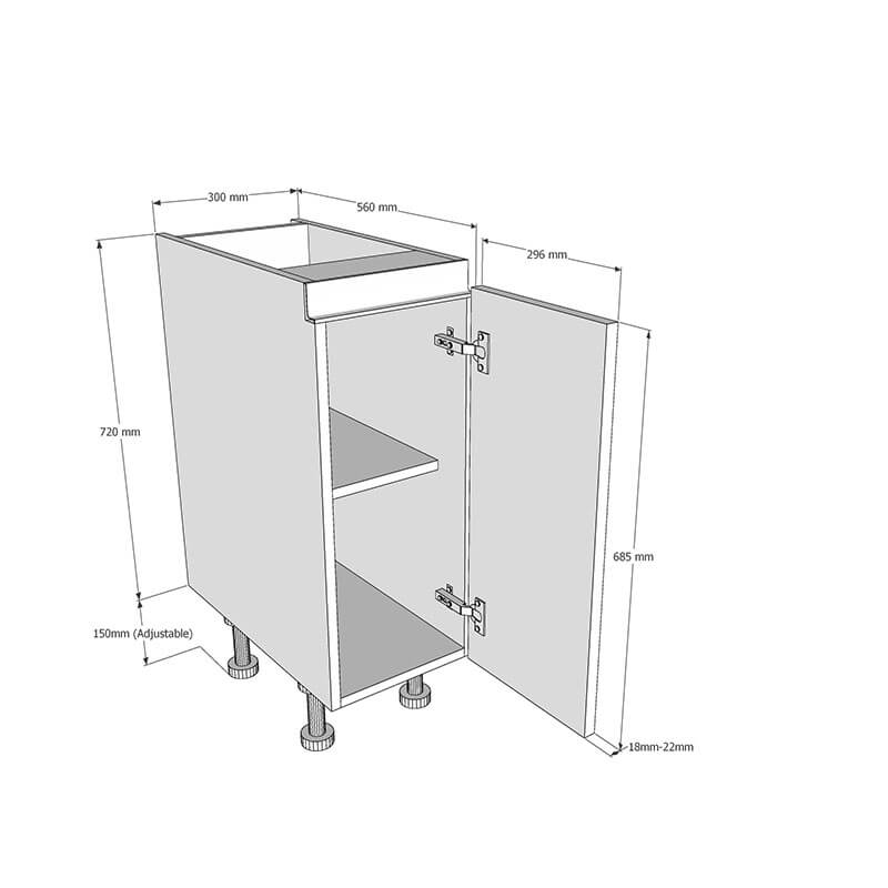 300mm True Handleless Highline Base Unit Dimensions