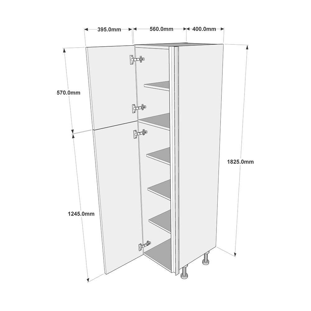 400mm True Handleless Larder Unit - LH Hinge (Low) Dimensions