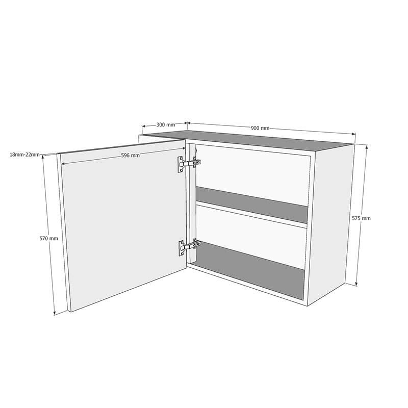 900mm Standard Corner Wall Unit With Adjustable Corner Post - 600mm RH Door (Low) Dimensions