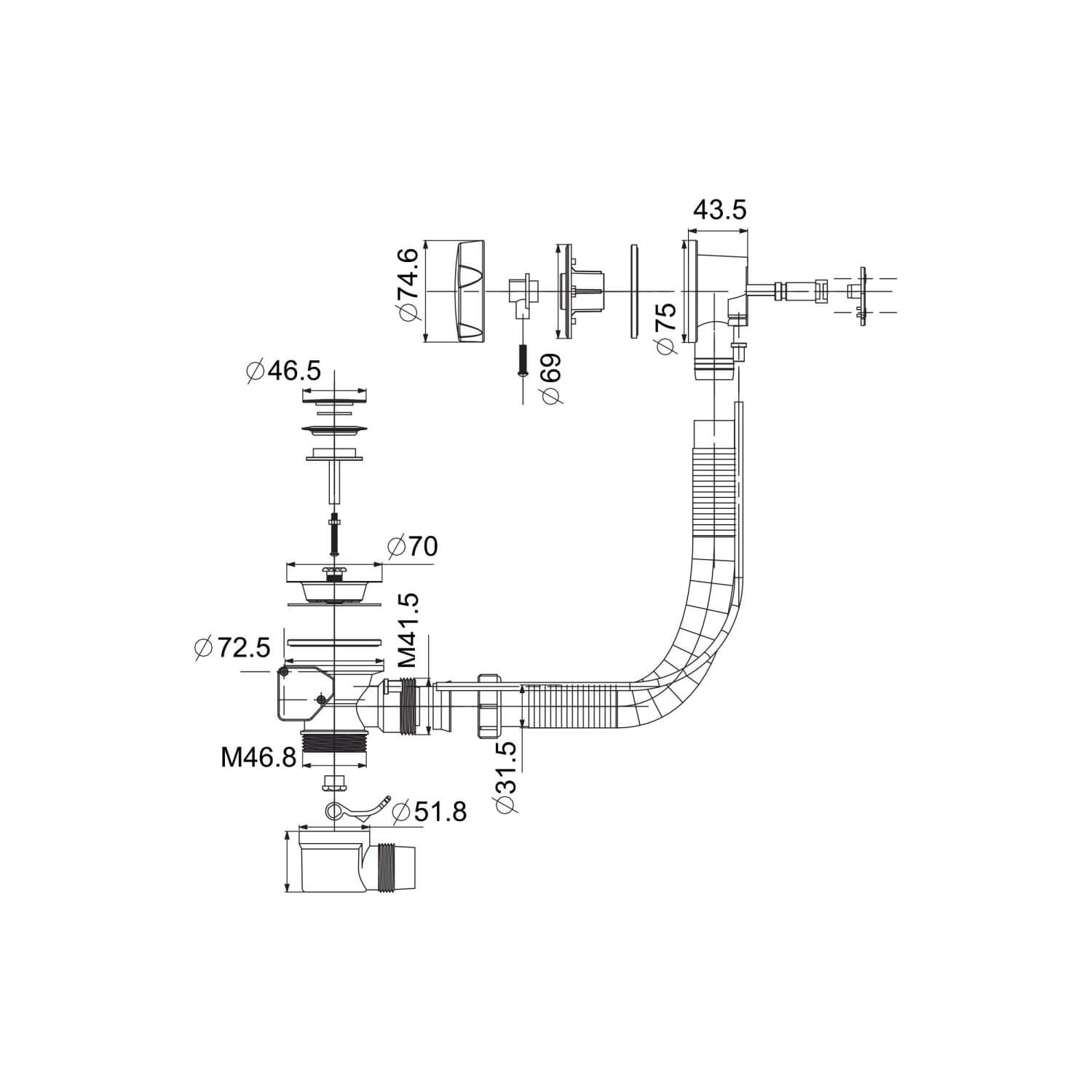 Black Bath Pop-Up Waste with Overflow BLACKBW001_2