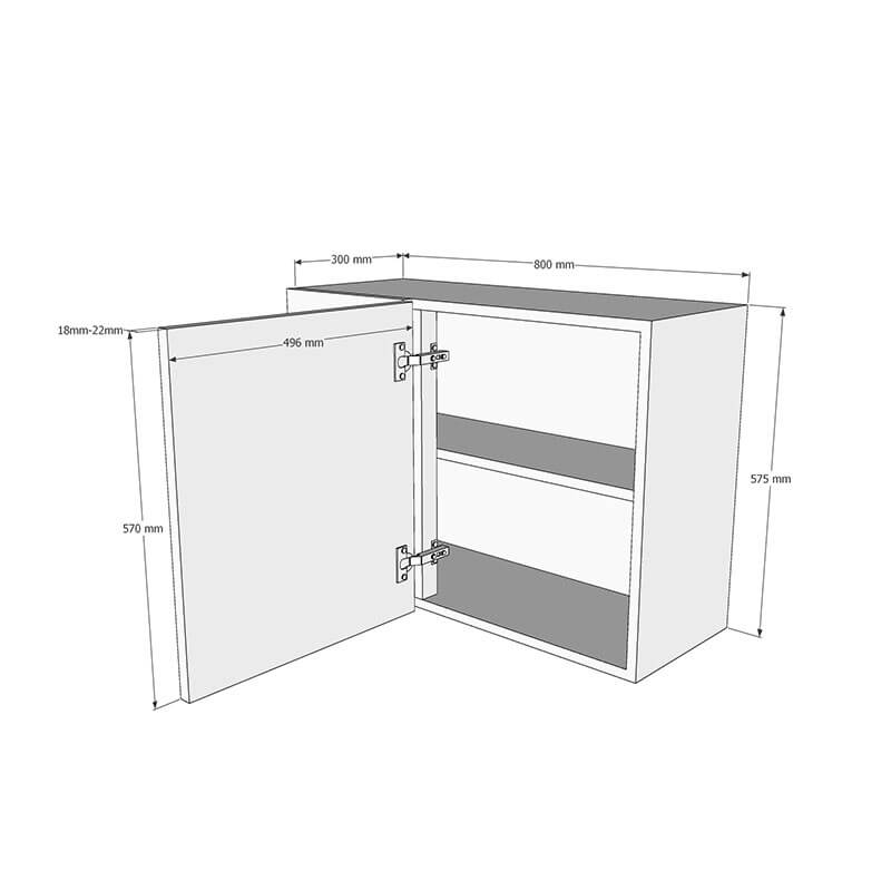 800mm Standard Corner Wall Unit With Adjustable Corner Post - 500mm RH Door (Low) Dimensions