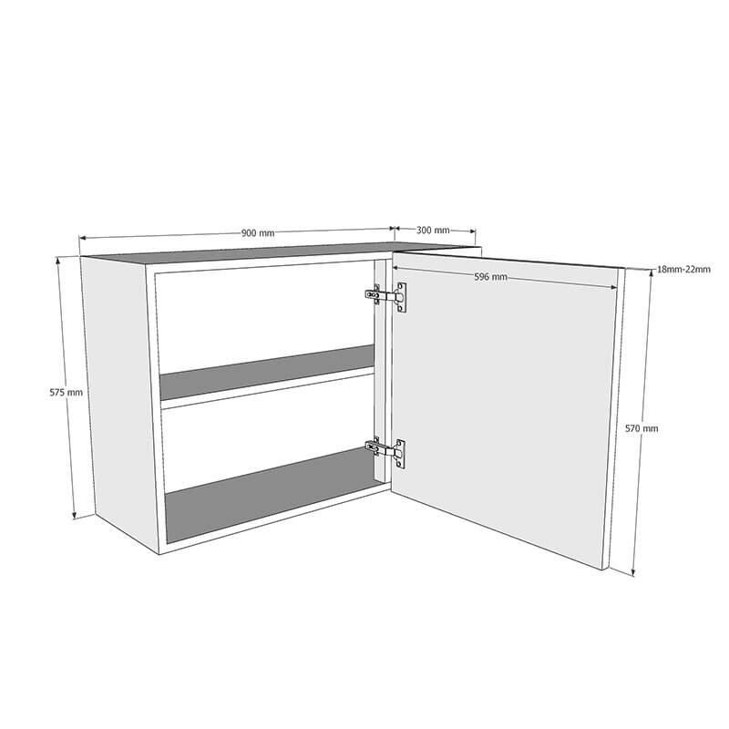 900mm Standard Corner Wall Unit With Adjustable Corner Post - 600mm Door (Right Blank) (Low) Dimensions