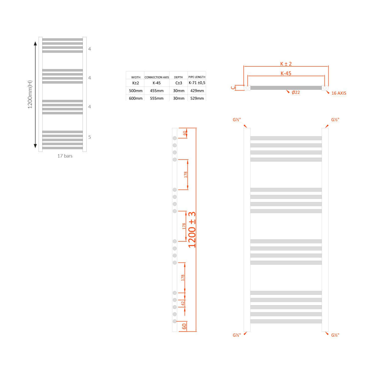 Black Ladder Towel Rail 500 X 1200 RAIL-992_2
